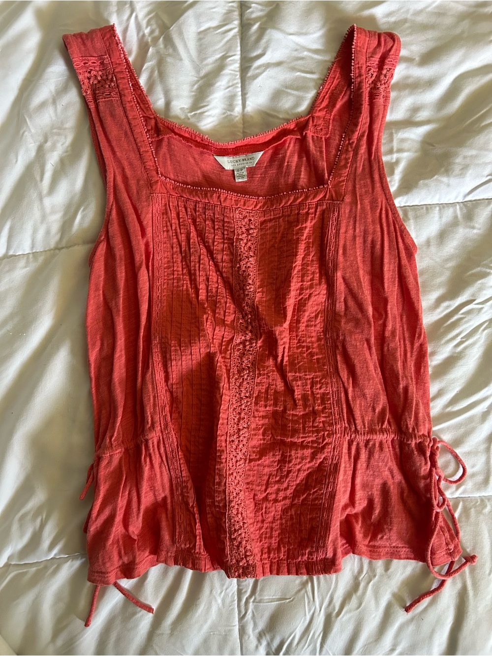 Lucky Brand Coral Tank with Crochet & Pintuck Details